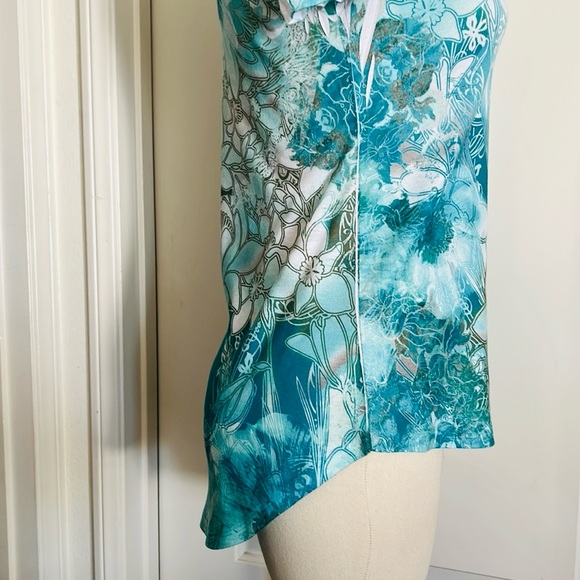 Style & Co / Teal & White~Floral Design Top With Embellishment - Picture 6 of 9